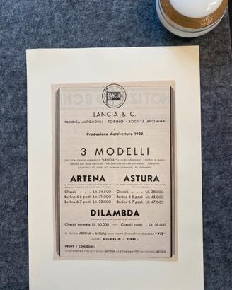 Pubblicità originale 1932 auto Lancia autentica