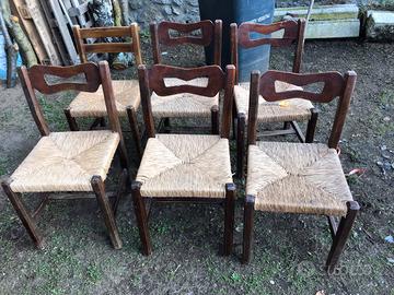 6 sedie impagliate in faggio da taverna vintage