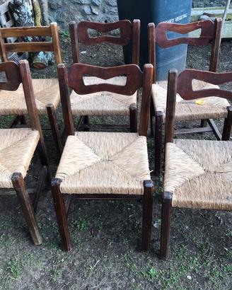 6 sedie impagliate in faggio da taverna vintage