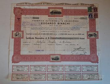 TITOLO AZIONARIO EDOARDO BIANCHI MAGGIO 1953