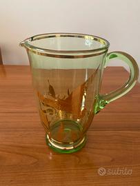 Caraffa vetro verde con tre bicchieri anni 60