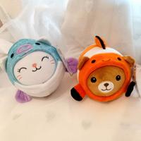 Coppia di peluche orsetto e gatto / pesce 