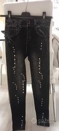 leggins taglia unica stile jeans con perle 