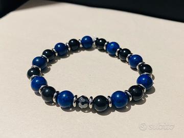 Bracciale acciaio, pietre per tifosi nero azzurri
