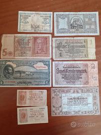 Vecchie banconote di carta straniere e italiane ve