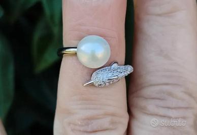 Anello  argento 925 massiccio regolabile perla nat