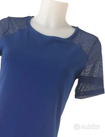 Cotonella T-shirt blu con pizzo tg. M nuova