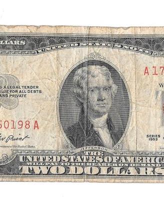 2 Dollari USA 1953 Sigillo Rosso (Red Seal) 