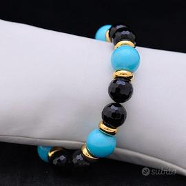BRACCIALE IN ORO GIALLO 18 KT CON TURCHESE E ONICE