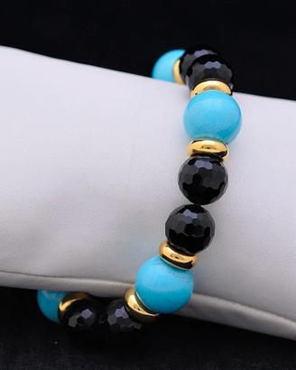 BRACCIALE IN ORO GIALLO 18 KT CON TURCHESE E ONICE