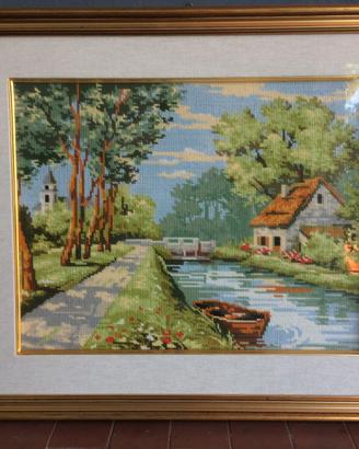 Quadro ricamato a mezzopunto con cornice 65x55