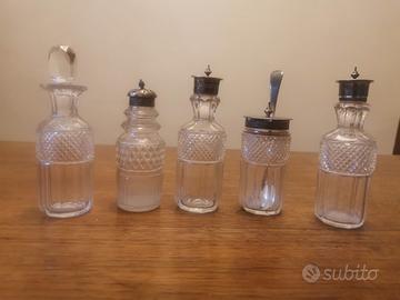 Set antico da sale, pepe, olio, aceto e formaggio 