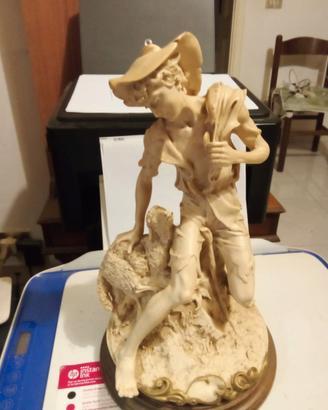 scultura in simil - avorio pastore con pecora -