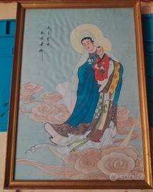 colorato a mano su stoffa icona sacra rara cinese?