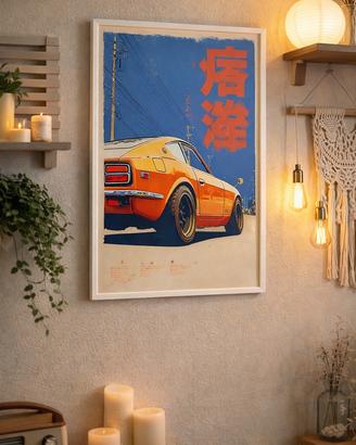 poster a4 auto giapponese wall art + cornice fram