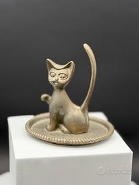 Porta anelli gatto metallo argentato vintage