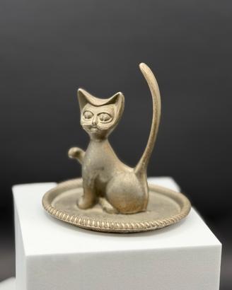 Porta anelli gatto metallo argentato vintage
