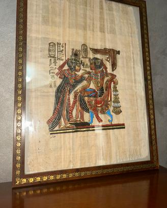 Cornice in legno-oro, con papiro antico egiziano