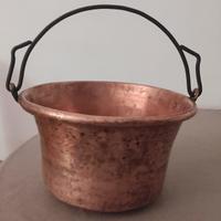 Antico paiolo in rame con manico in ottone 