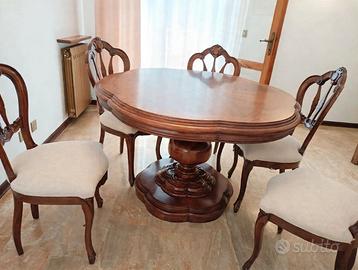 Tavolo rotondo Classico in Noce con 6 sedie