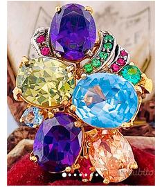 anello in oro 9 Kt e argento  con pietre naturali 