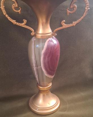 Vaso anfora vintage in onice e ottone -