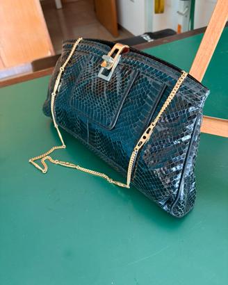 Pochette elegante vintage in pitone nera