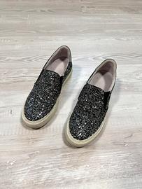 Sneakers slip-on con glitter neri/argento