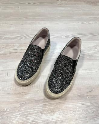 Sneakers slip-on con glitter neri/argento
