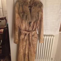 Cappotto lungo donna camoscio e collo pelliccia 