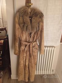 Cappotto lungo donna camoscio e collo pelliccia 
