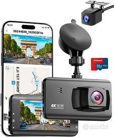 Dash Cam Auto 4K Doppia WiFi SD 64Gb 170° GPS