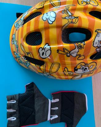 Caschetto per bici giallo con guantini - bambina