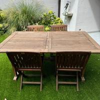 Tavolo da giardino in teak allungabile e 4 sedie