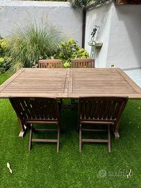 Tavolo da giardino in teak allungabile e 4 sedie