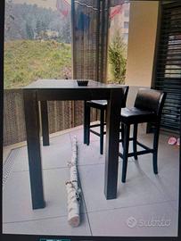 Hochtisch und 4 Lederstühle massiv Buchenholz sehr