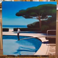 Quadro dipinto ad olio su tela paesaggio surreale