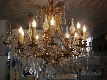 262 lampadario 10 LUCI ORO FRANCESE OTTONE E CRIST