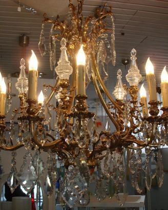262 lampadario 10 LUCI ORO FRANCESE OTTONE E CRIST