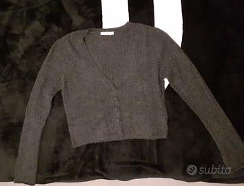 Cardigan corto da donna, con maniche lunghe grigio