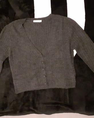 Cardigan corto da donna, con maniche lunghe grigio