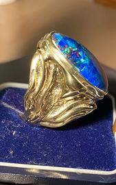 grande anello scultura in ottone e azzurrite
