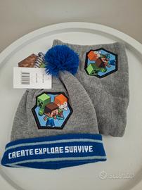 Completo cappello+scaldacollo MINECRAFT bimbo