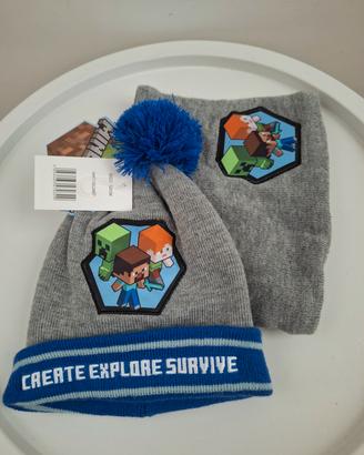 Completo cappello+scaldacollo MINECRAFT bimbo