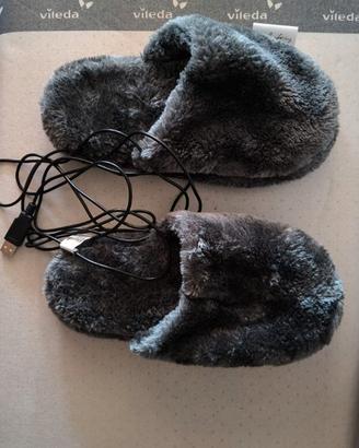 infactory Pantofole Riscaldate USB Grigie Peluche