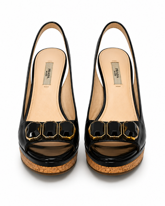 Sandali Prada Donna Zeppa Sughero Cristalli Italy