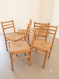 set 5 sedie Sibau Made in Italy legno e paglia