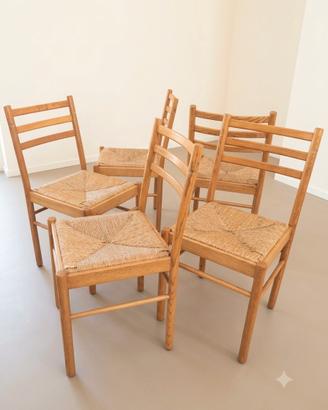 set 5 sedie Sibau Made in Italy legno e paglia