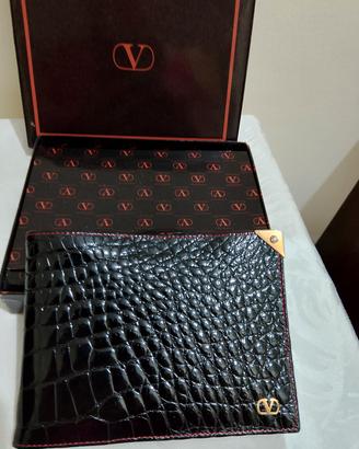 Valentino portafogli uomo nero con angolo in oro e