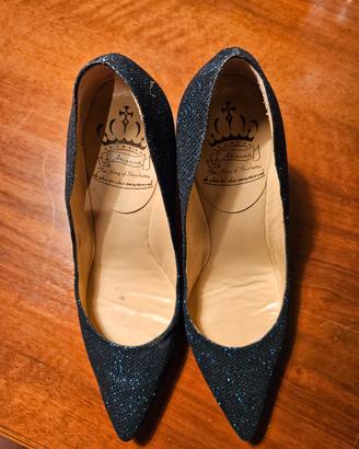 Scarpe décolleté blu tacco alto glitterate